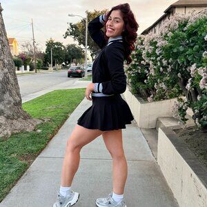 VELA Tennis Outfit Set 2 Pcs Pleated Skort /Cardigan Zip Up Pockets Blk S Jr